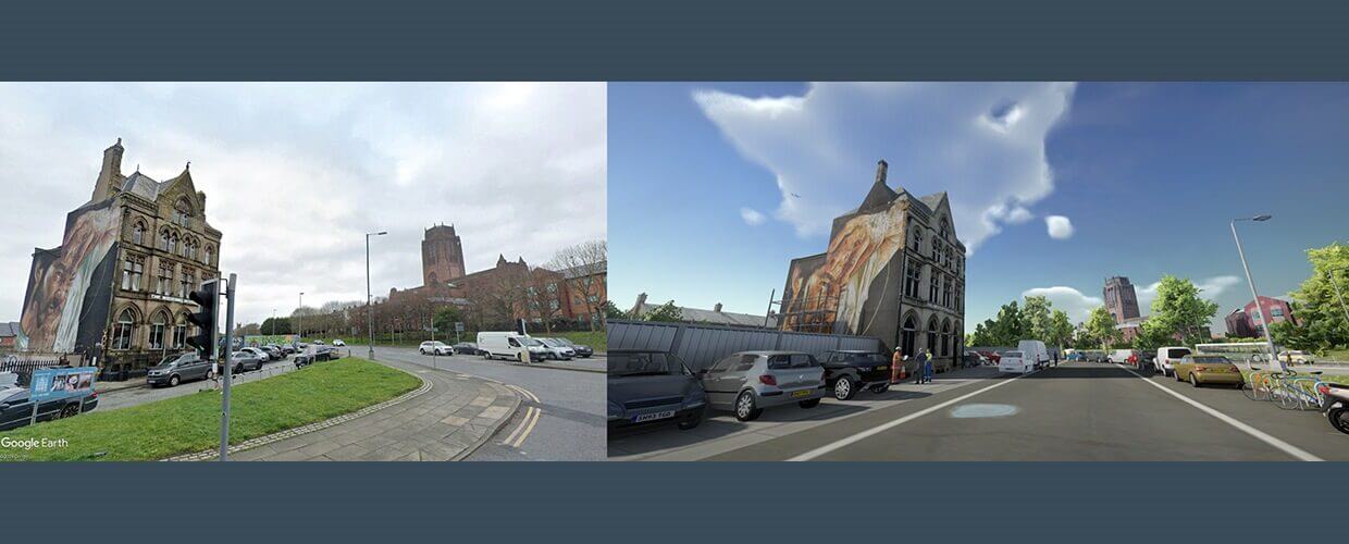 Two images one real and one simulated from XVR OS