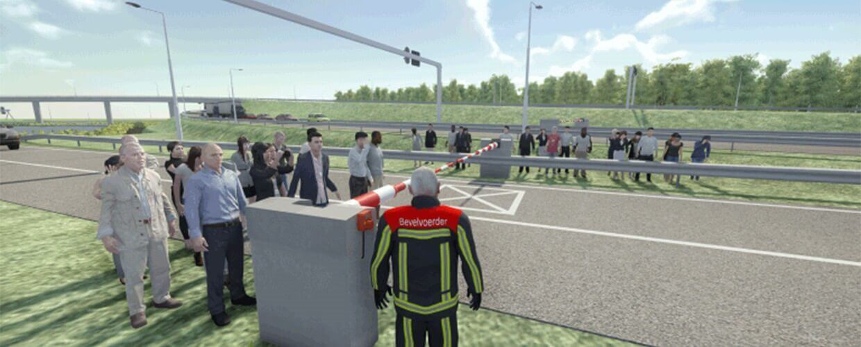 A screenshot of XVR OS, with avatars on both sides of a highway featuring a barrier